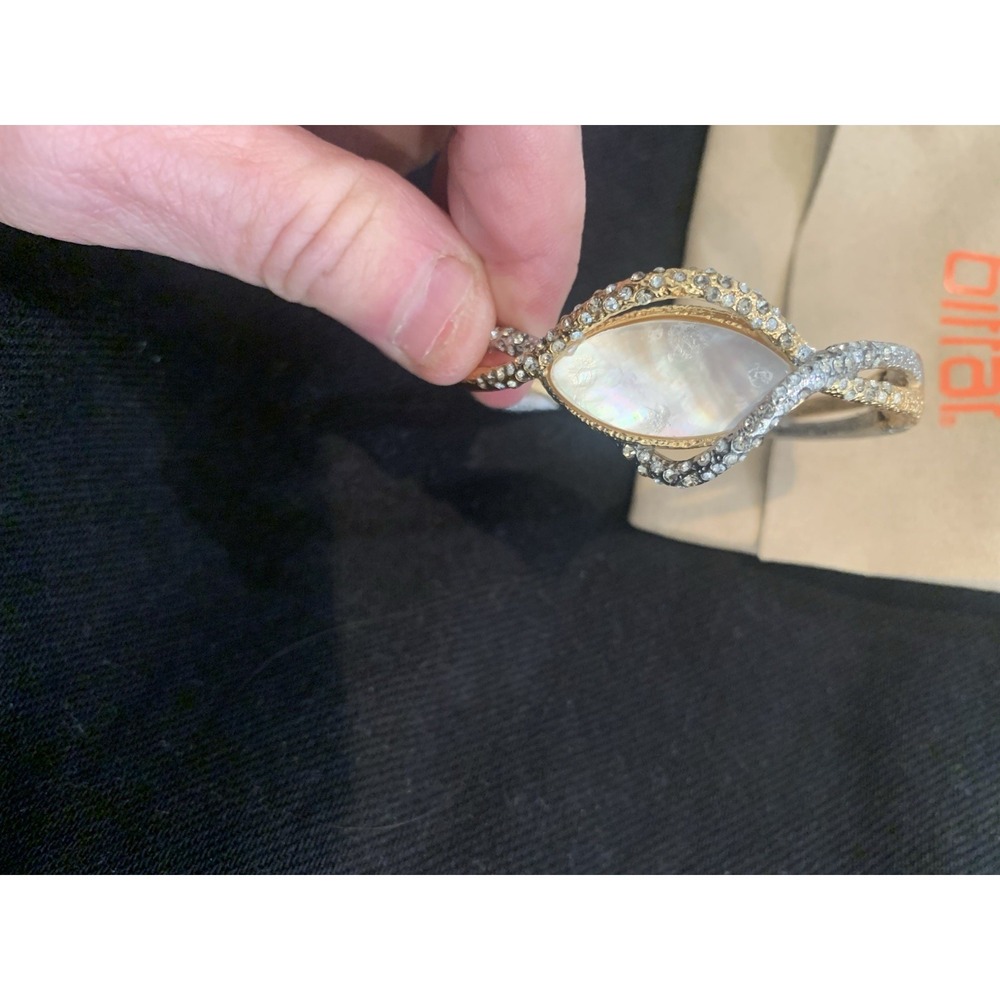 Alexis Bittar Signed Mother Of Pearl Cuff Bracelet Magnetic Closure Mixed Metal - Picture 3 of 8